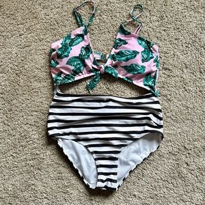 Tropical Palm Stripped Swimsuit